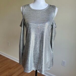 Michael Kors Metallic Silver Cold Shoulder Blouse